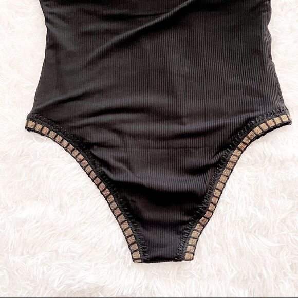 Platinum Swimwear Black Square Neck One Piece Swimsuit with Gold Trim SZ S BNWT - Picture 12 of 14